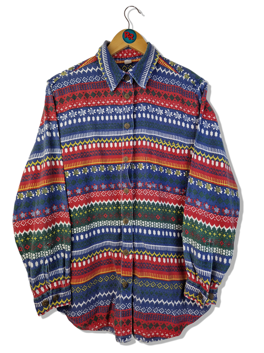 Vintage Flanellhemd Bunte Muster Blau Rot M-L