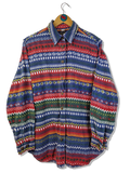 Vintage Flanellhemd Bunte Muster Blau Rot M-L