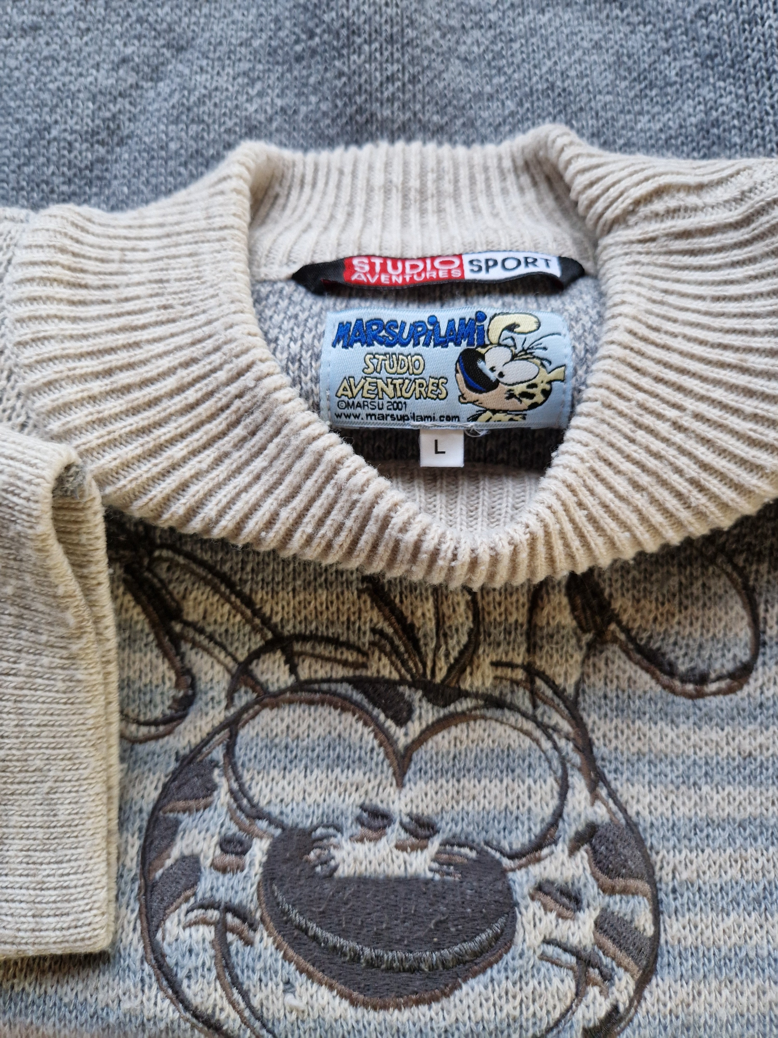Vintage Marsupilami Strickpulli 2001 By Studio Aventures Mit Leinenanteil Beige L - RareRags