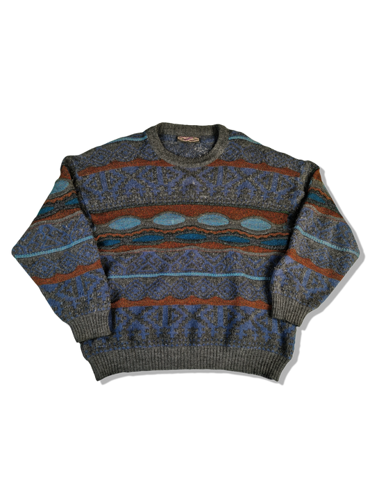 Double Classic Strickpullover Abstrakte Wellen Optik Erdtöne S-M