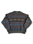 Double Classic Strickpullover Abstrakte Wellen Optik Erdtöne S-M