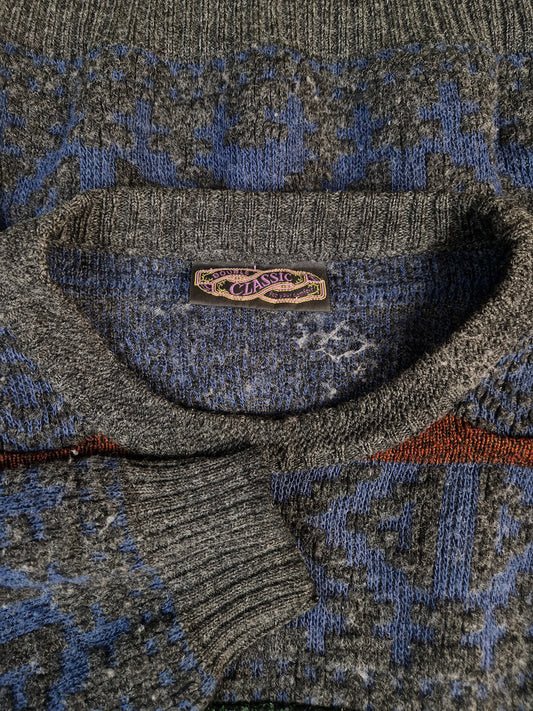 Double Classic Strickpullover Abstrakte Wellen Optik Erdtöne S-M