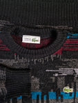 Vintage Lacoste Strickpullover Rare Abstract Pattern 70% Wolle Made In France Schwarz Rot (5) L