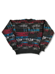 Vintage Lacoste Strickpullover Rare Abstract Pattern 70% Wolle Made In France Schwarz Rot (5) L
