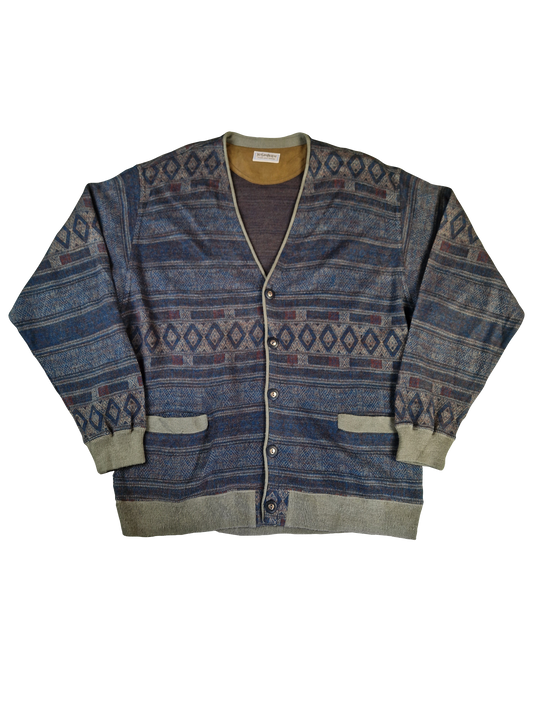 Vintage Yves Saint Laurent Cardigan Basic Pattern Blau Grau M