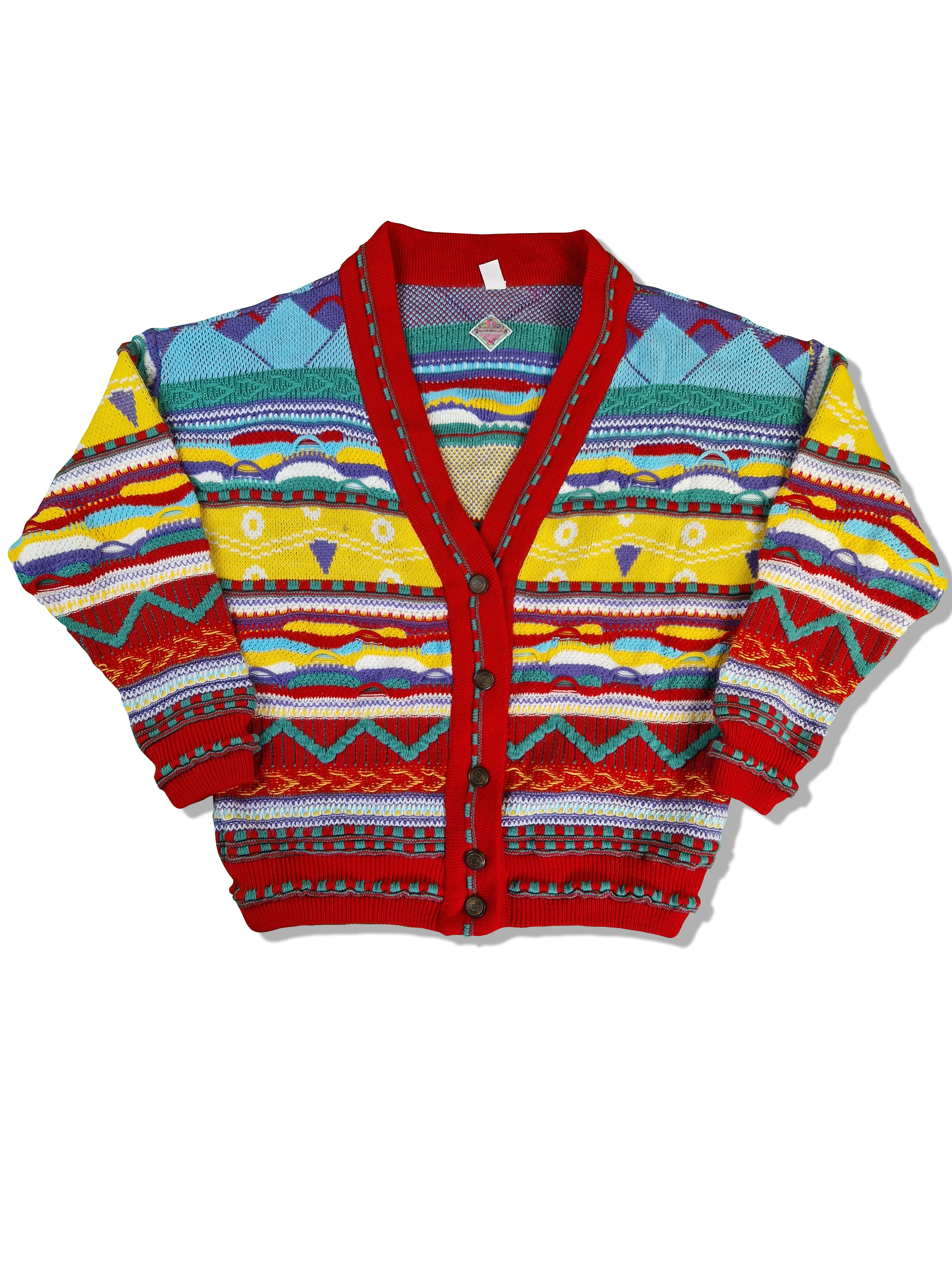 Vintage Petrolio Company Cardigan Crazy Coogi Like Wave Knit Bunt (42/44) M-L