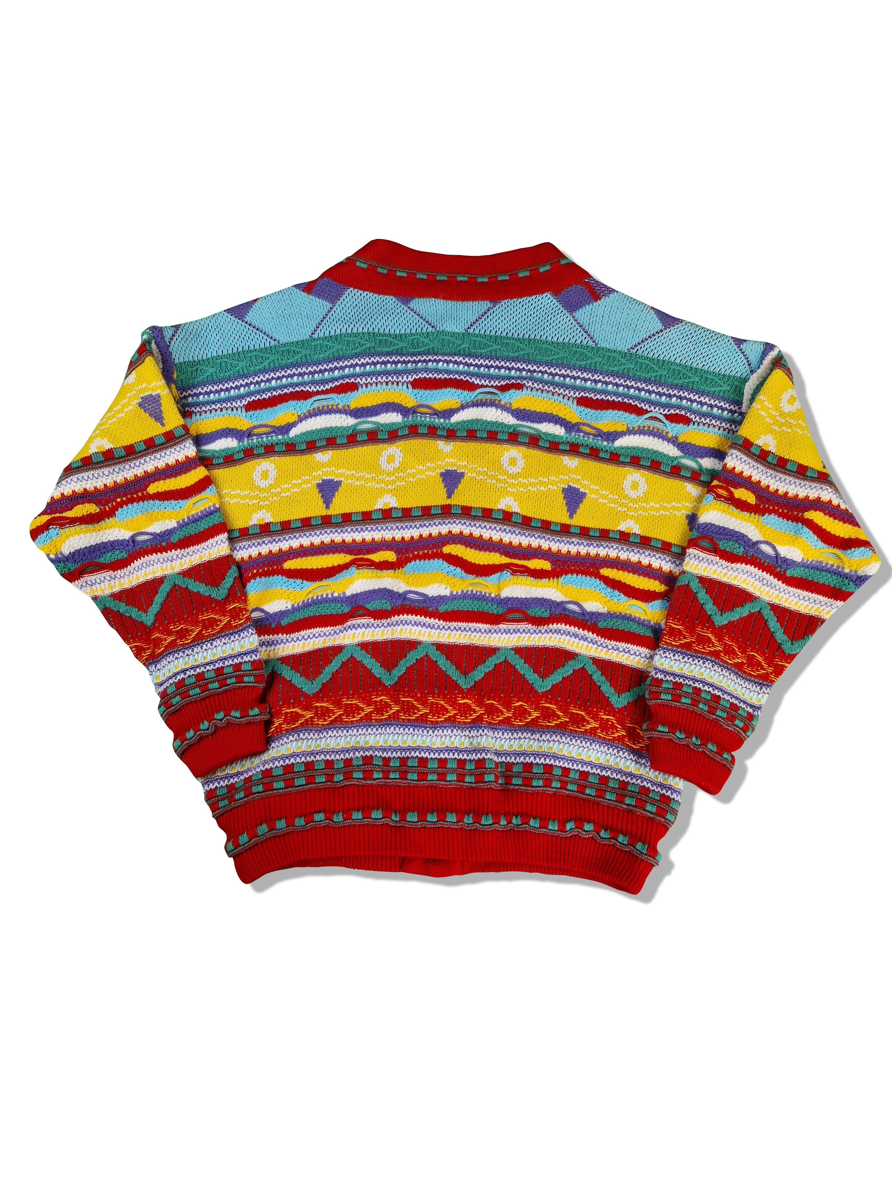 Vintage Petrolio Company Cardigan Crazy Coogi Like Wave Knit Bunt (42/44) M-L