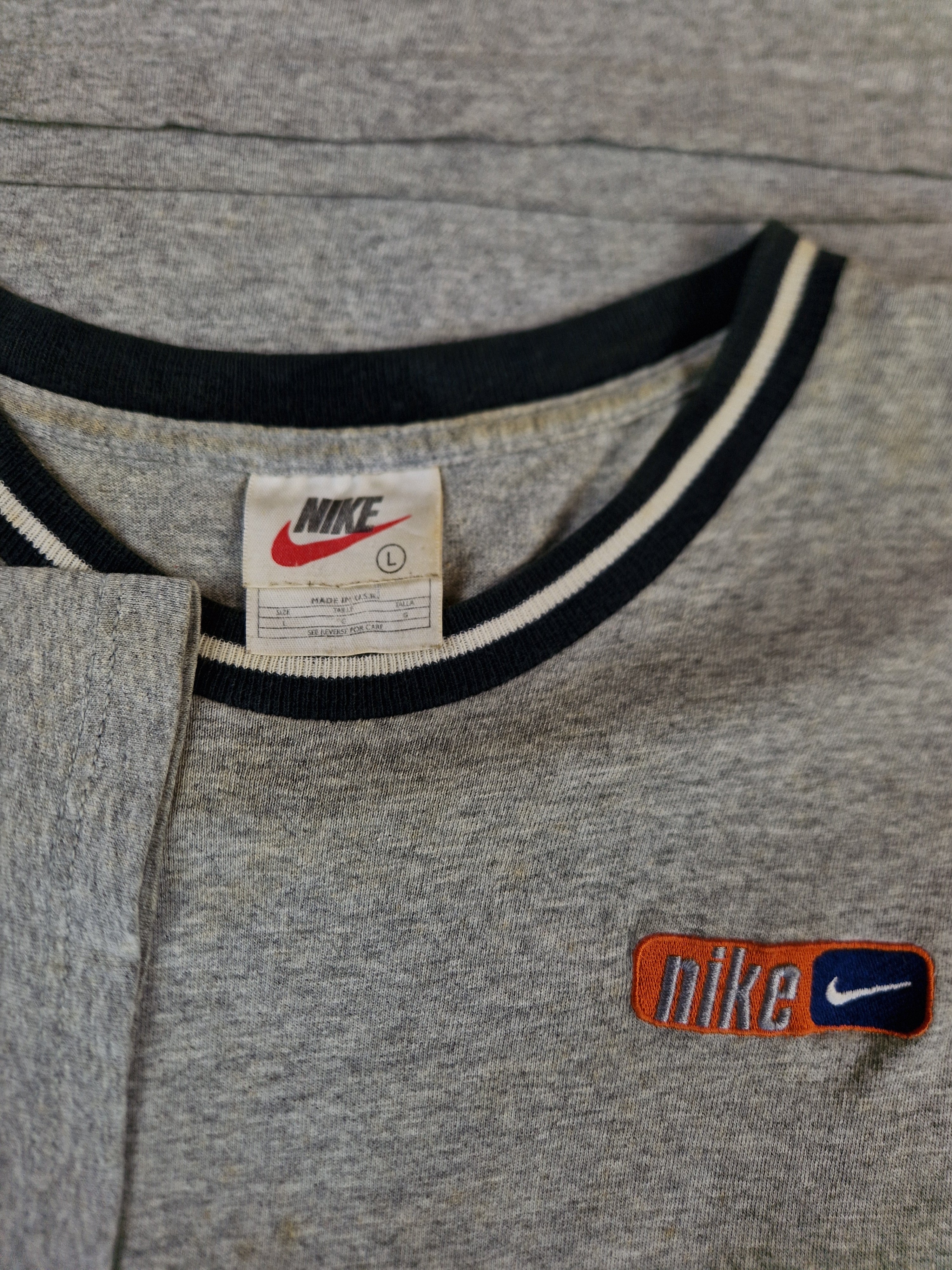 Vintage Nike Shirt Basic Bestickt Made In USA Heather Grau L - RareRags