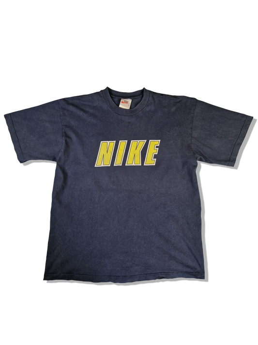 Vintage Nike Shirt Spellout Made In Hungary Usedlook Faded Dunkelblau L