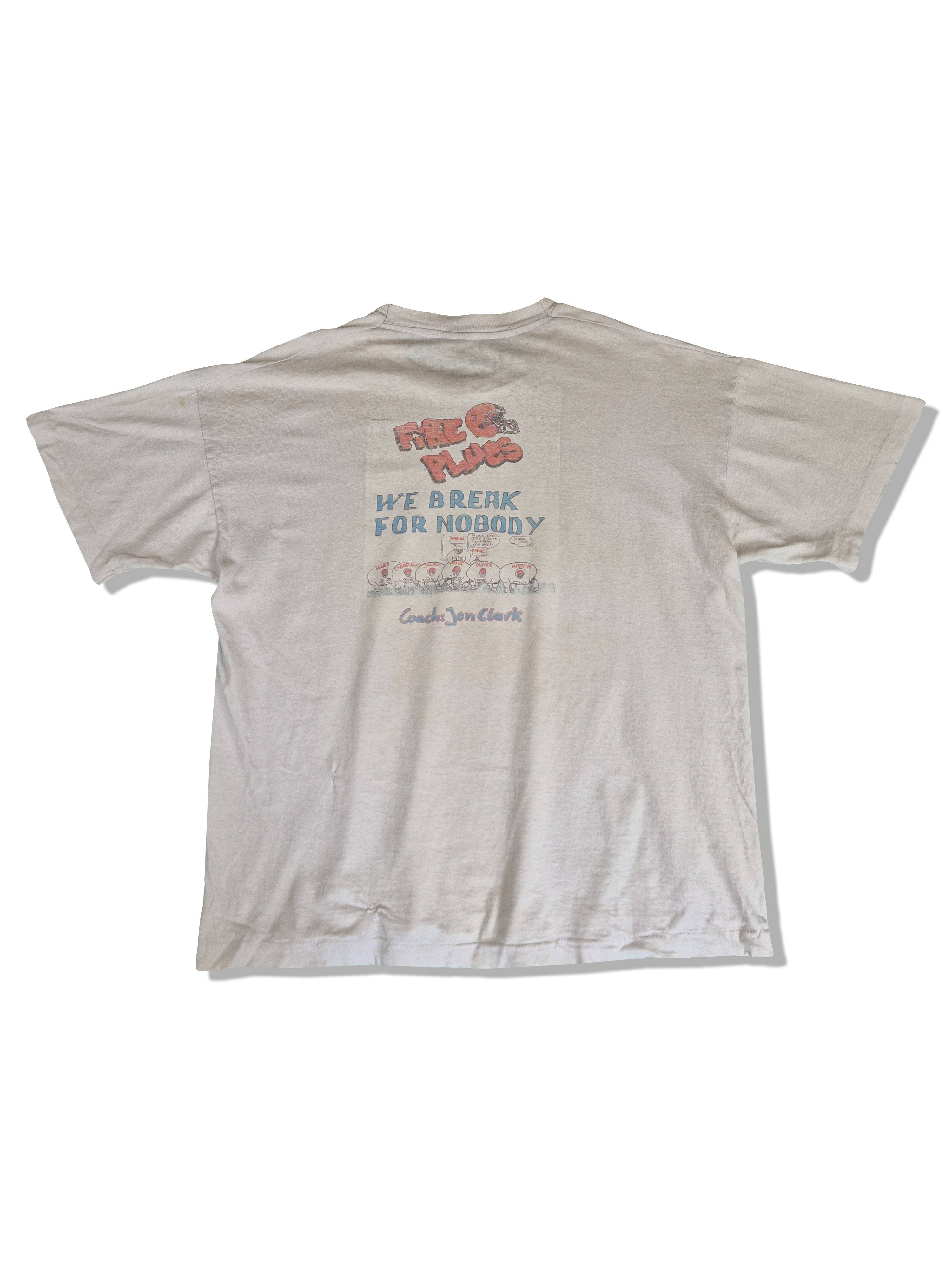 Vintage  Screen Stars Shirt "Fire plues- We break for nobody" Used Look Single Stitch Made In USA Weiß L