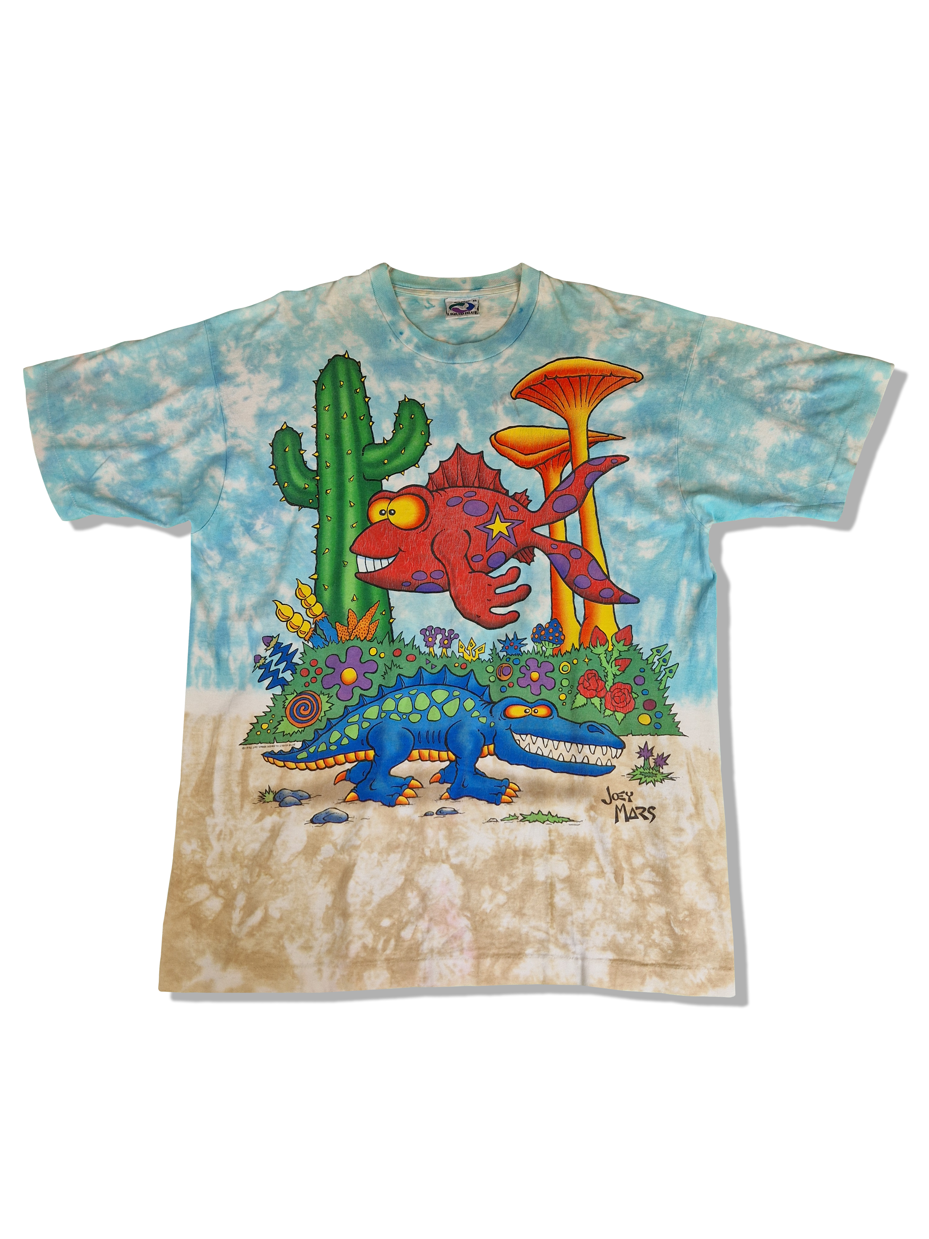 Vintage  Liquid Blue Shirt Rare! 1992 Joey Mars  Stoned Fish Tie Dye All Over Print Single Stitch Made In USA Bunt XL