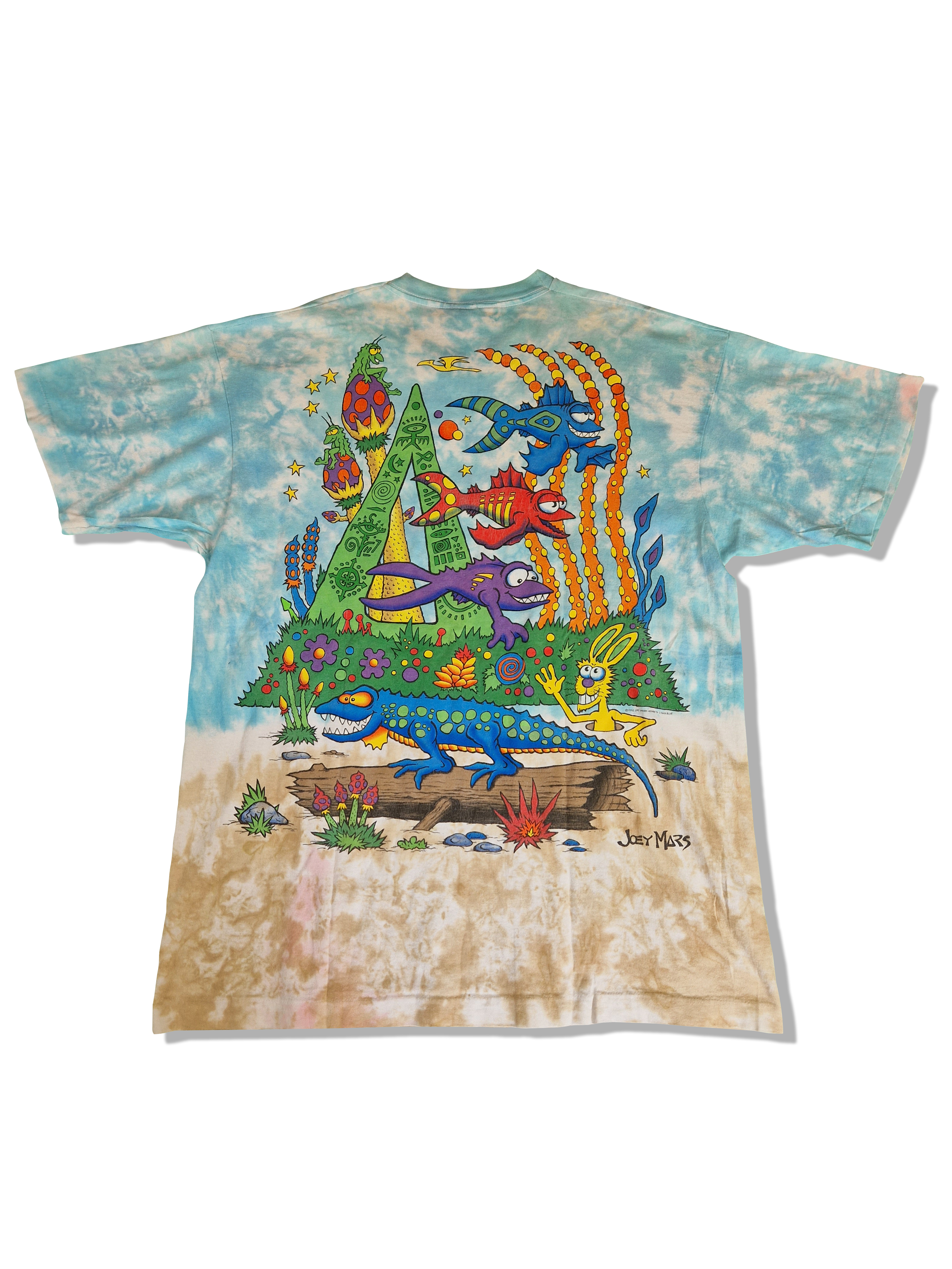 Vintage  Liquid Blue Shirt Rare! 1992 Joey Mars  Stoned Fish Tie Dye All Over Print Single Stitch Made In USA Bunt XL