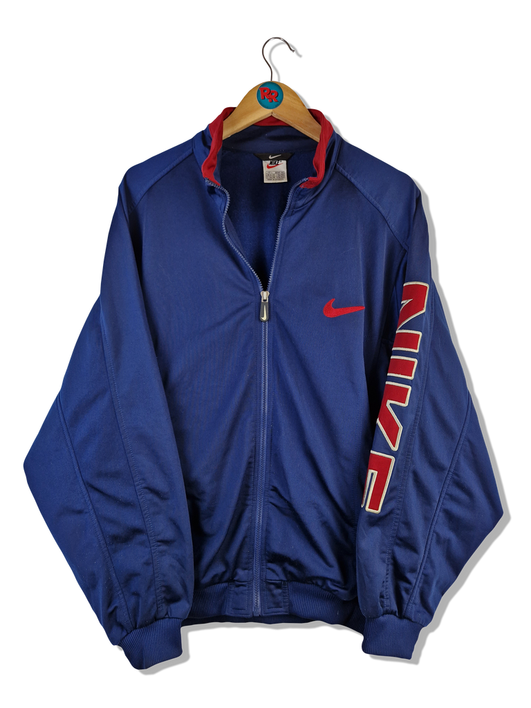 Vintage Nike Sportjacke Big Embroidery Spellout Blau Rot L – RareRags