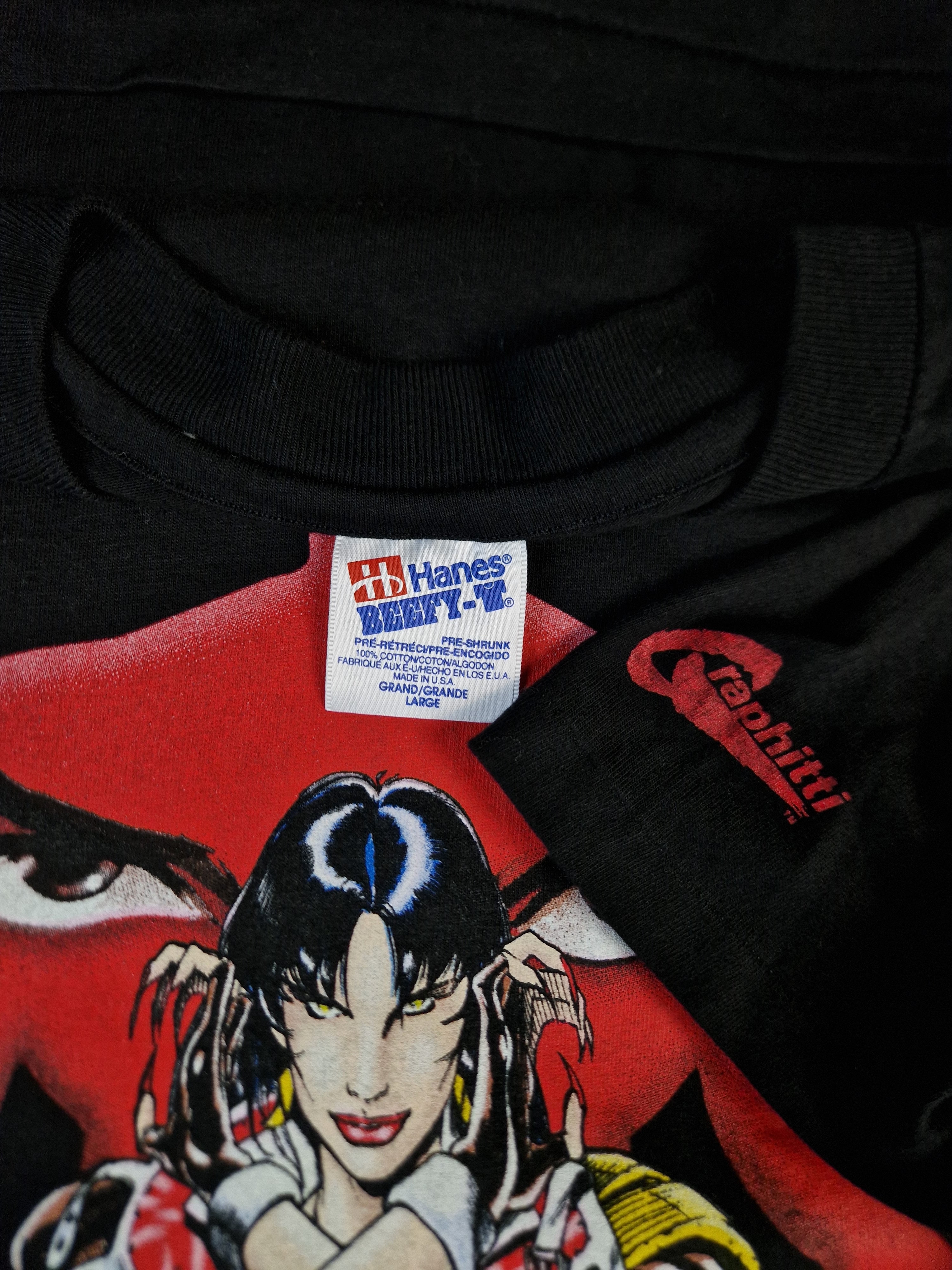 Rare! Vintage Hanes Shirt 1995 Anime Graphitti Harris Publications Single Stitched Made In USA Schwarz L - RareRags