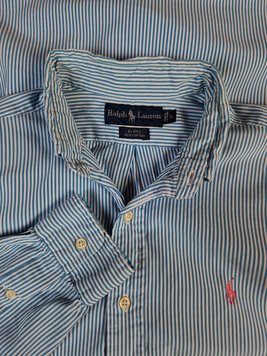 Vintage Ralph Lauren Businesshemd Blake Gestreift Made In Hong Kong Blau Weiß L