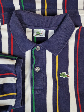 Vintage Lacoste Polo-Shirt Made In France Gestreift Bunt (7) XXL
