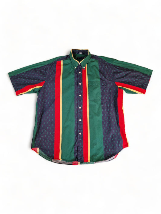 Vintage Nautica Hemd Kurzarm Sailing Anker Gestreift Bunt L