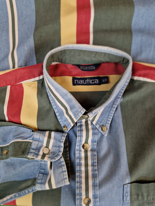 Vintage Nautica Hemd Gestreift Sailing Bunt L