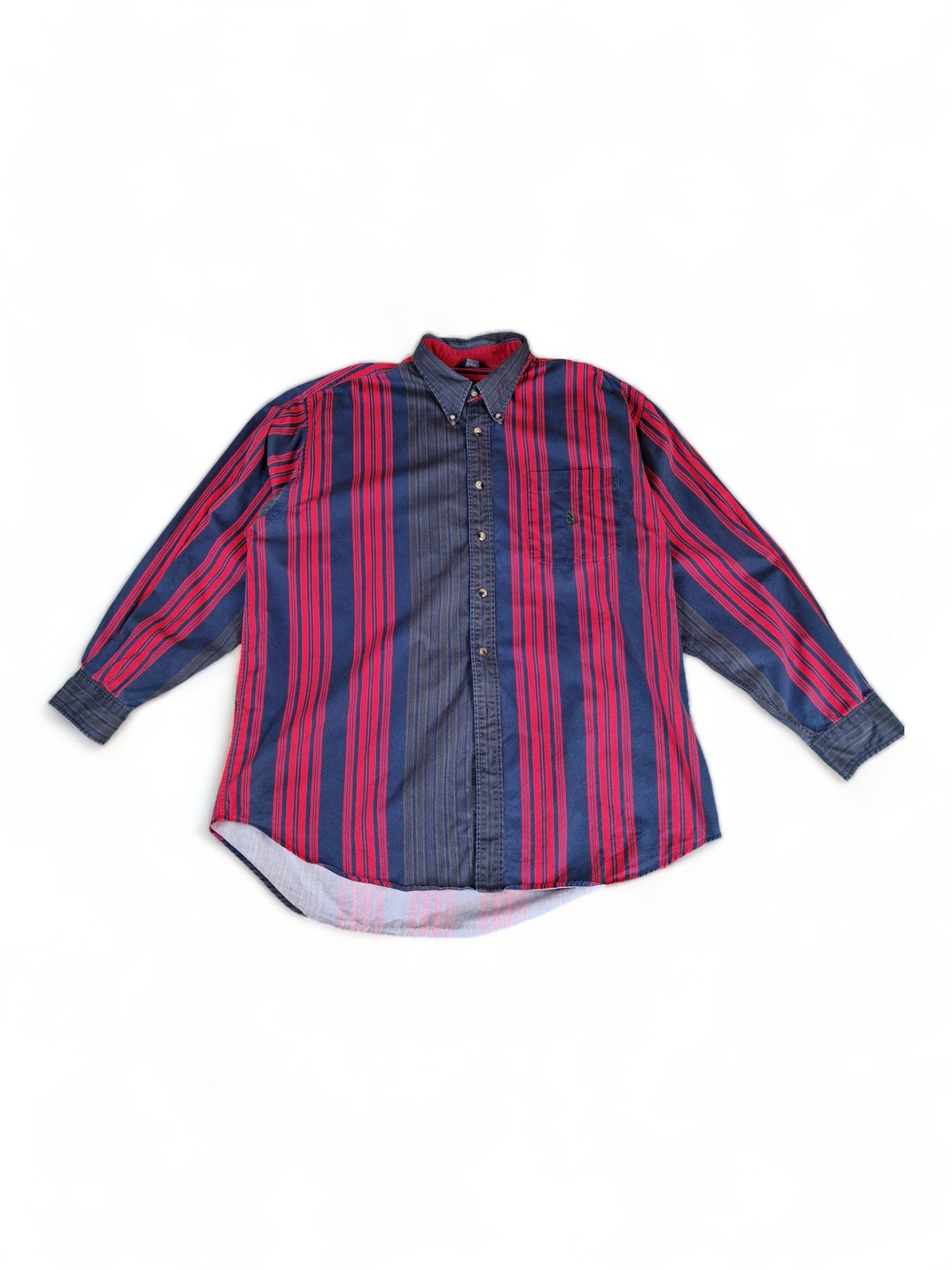 Vintage Nautica Hemd Gestreift Grau Rot XL