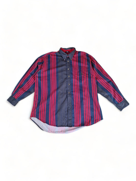 Vintage Nautica Hemd Gestreift Grau Rot XL