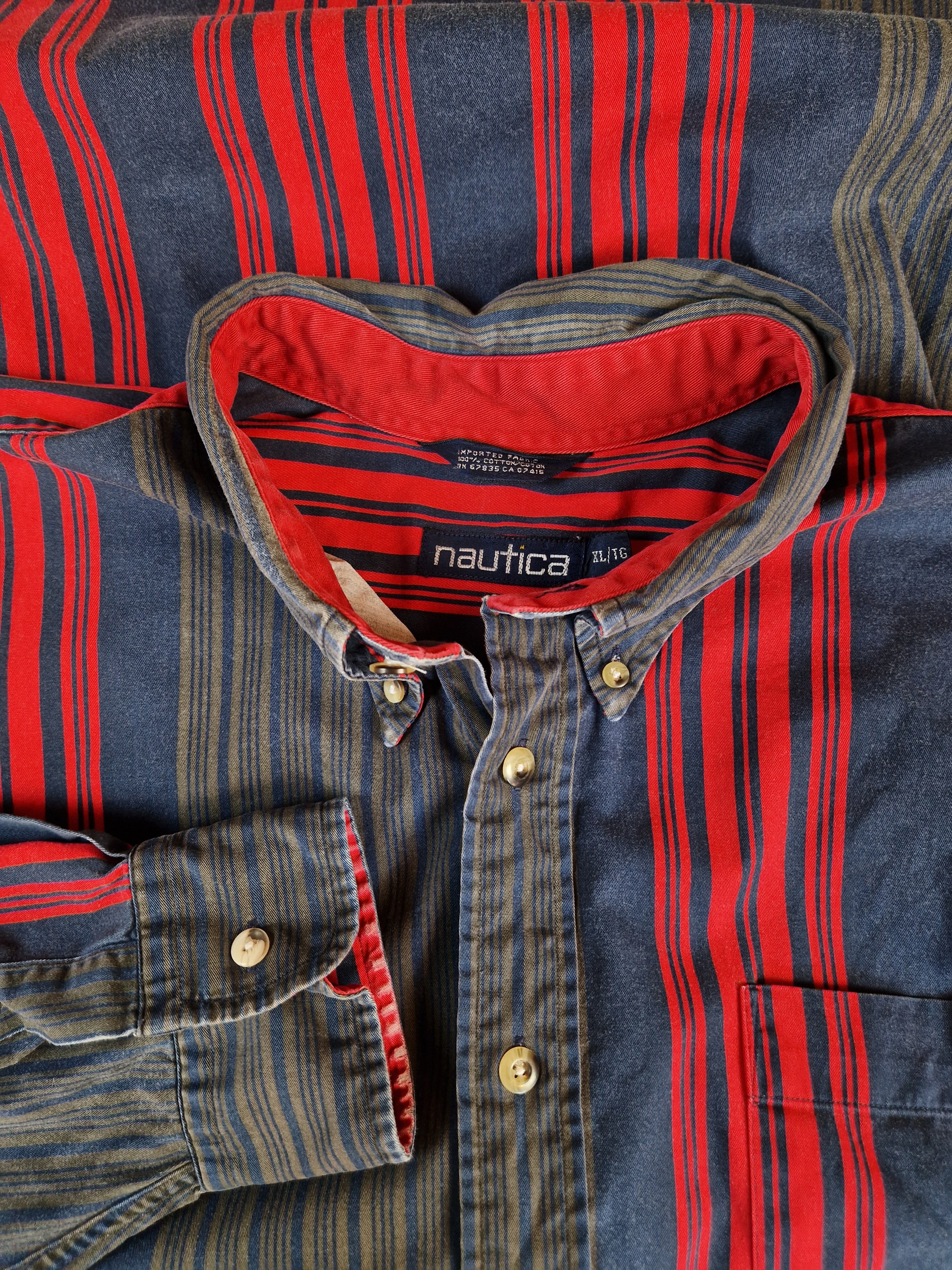 Vintage Nautica Hemd Gestreift Grau Rot XL