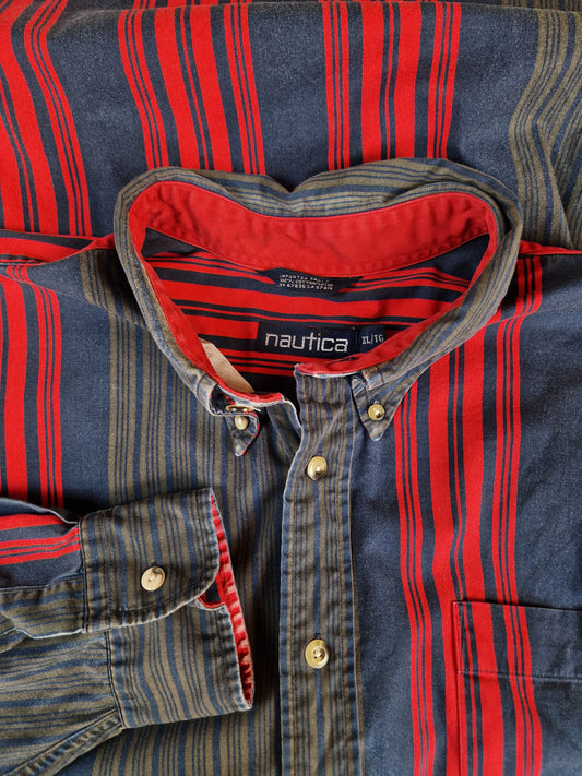Vintage Nautica Hemd Gestreift Grau Rot XL