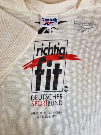 Vintage Reebok Shirt Pikee/Dicker Stoff Deutscher Sportbund "Richtig Fit" 1997 Pressetreff Weiß L