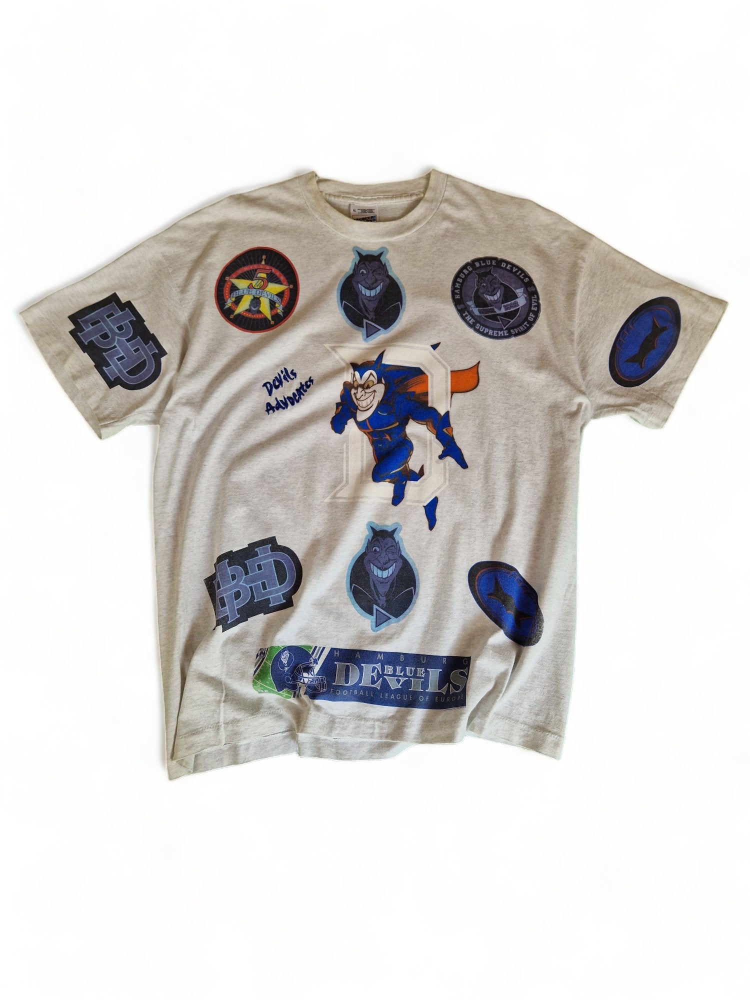 Vintage Screen Stars Shirt Hamburg Sea Devils All Over Print Single Stitch Made In Ireland Blau Grau XL - RareRags