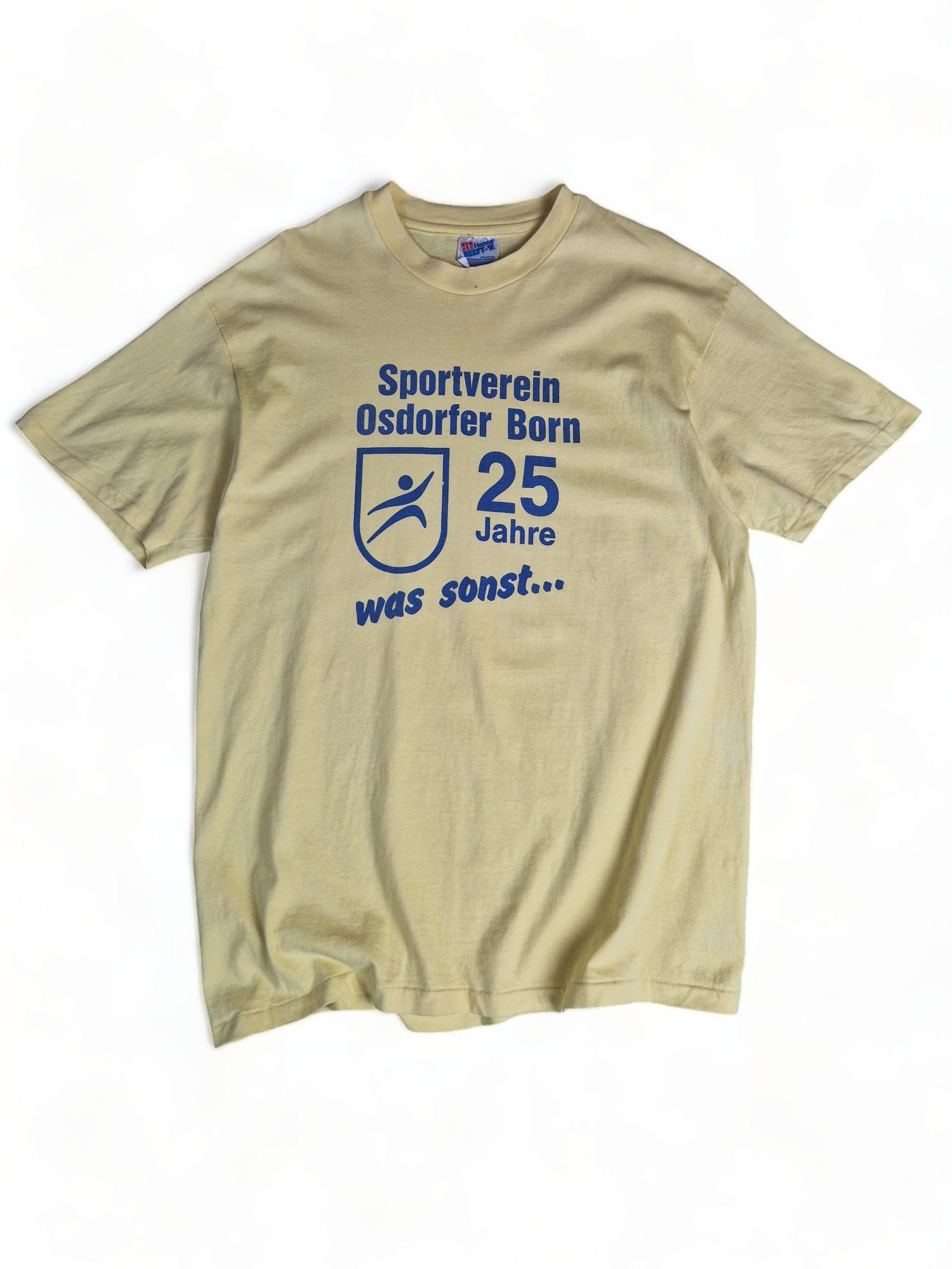 Vintage Hanes Shirt "Sportverein Osdorfer Born 25 Jahre" Single Stitch Made In USA Gelb L - RareRags