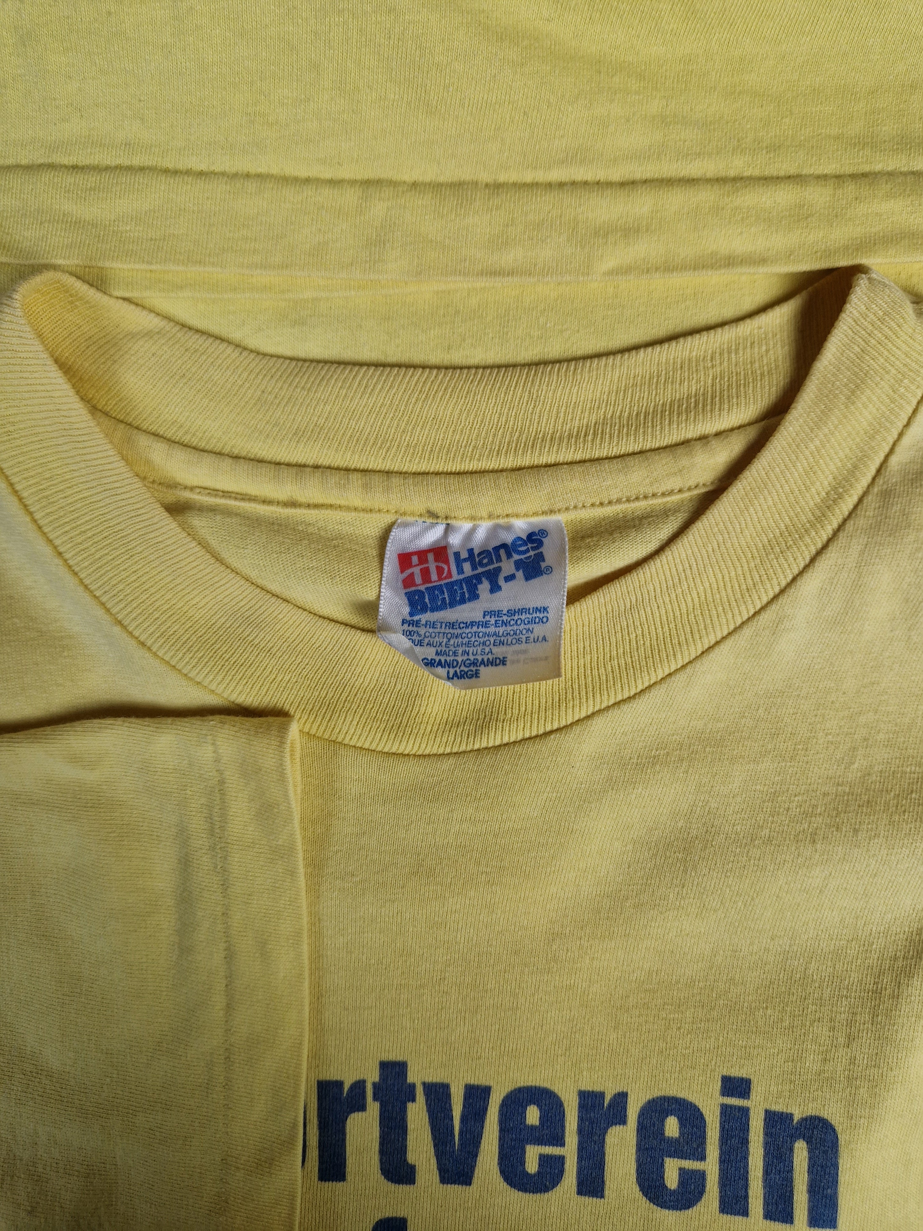 Vintage Hanes Shirt "Sportverein Osdorfer Born 25 Jahre" Single Stitch Made In USA Gelb L - RareRags