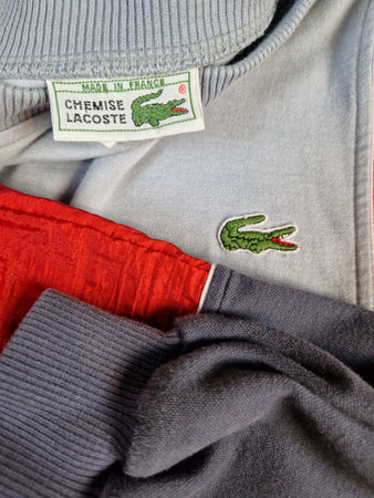 Vintage Lacoste Sweater Made in France Grau Rot (4) M