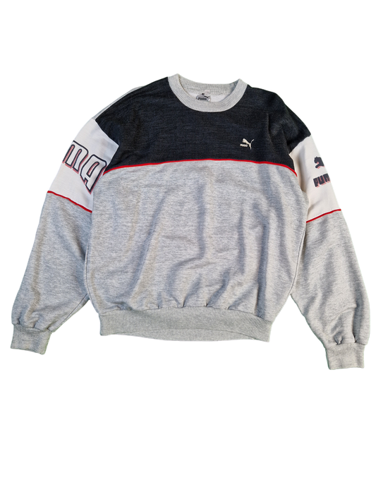 Vintage Puma Sweater Basic Grau Schwarz M-L