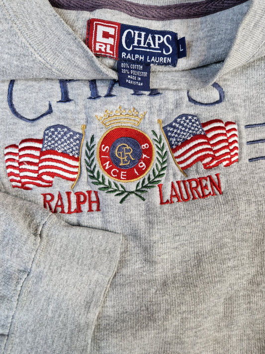 Vintage Chaps By Ralph Lauren Shirt Big Crest Logo Gestickt Grau L