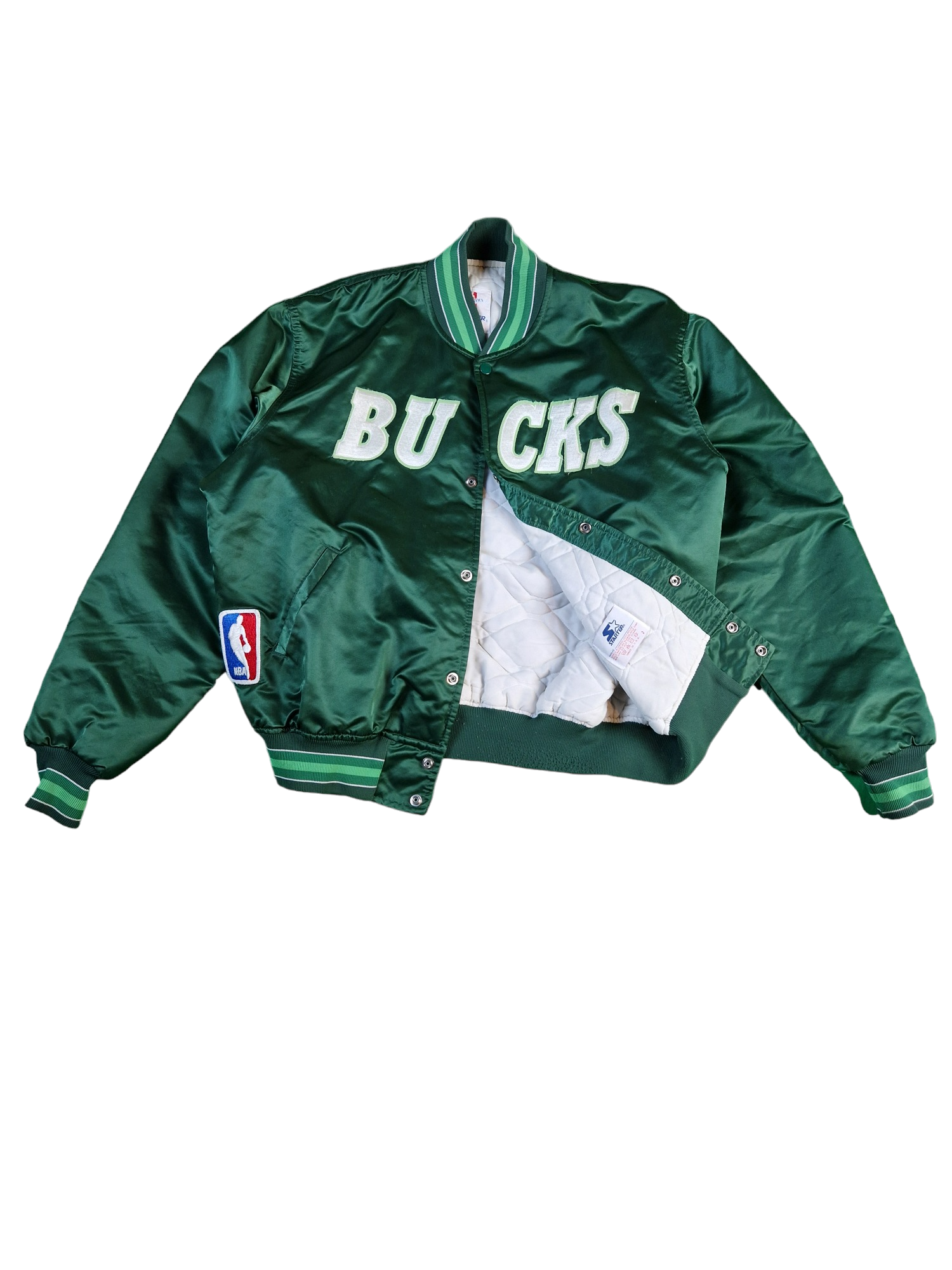 Rare! Vintage Starter Collegejacke Satin Milwaukee Bucks Made In Korea Glänzend Grün L-XL