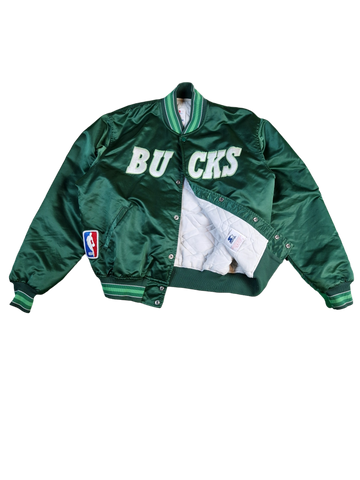 Rare! Vintage Starter Collegejacke Satin Milwaukee Bucks Made In Korea Glänzend Grün L-XL