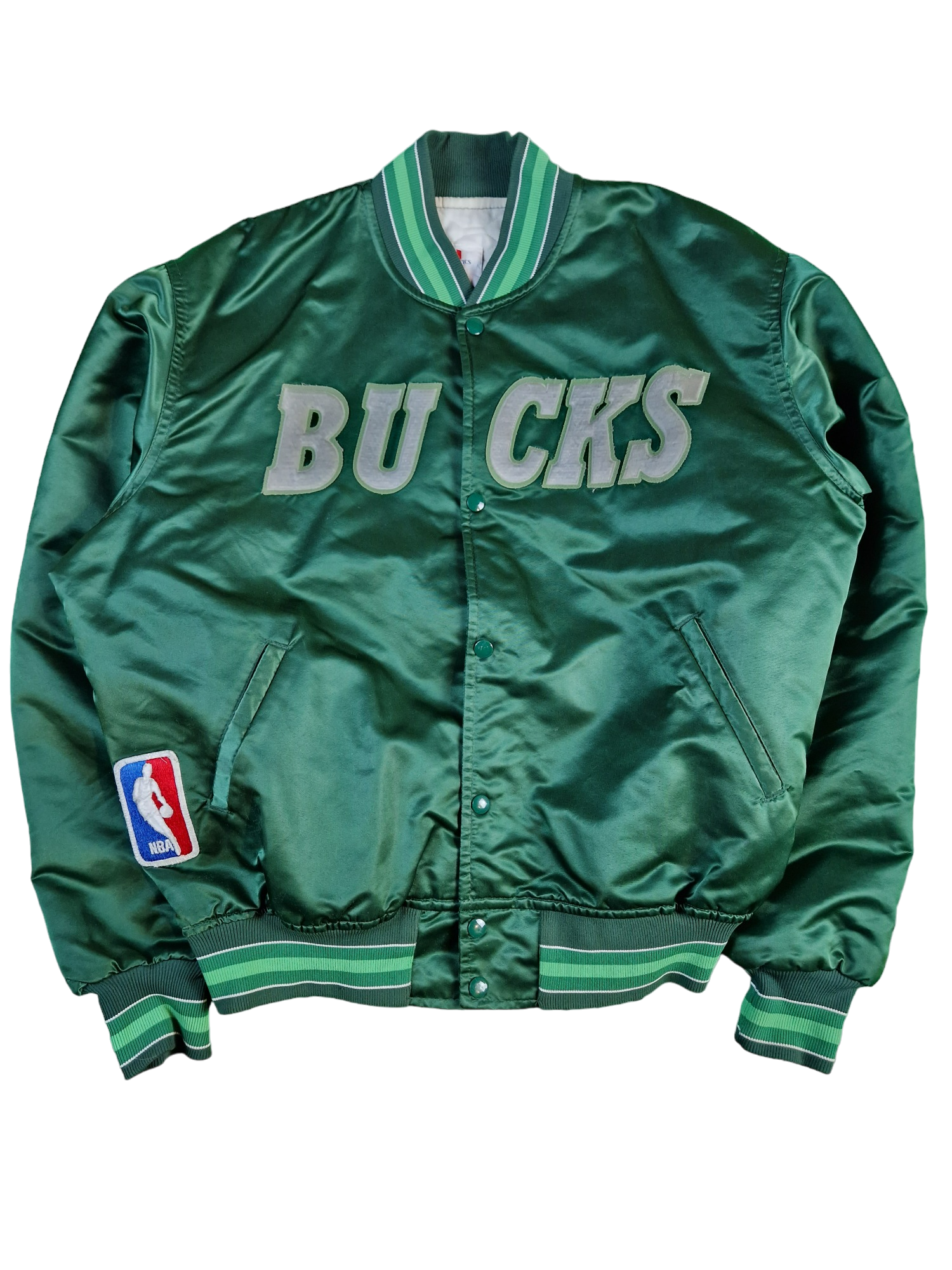 Rare! Vintage Starter Collegejacke Satin Milwaukee Bucks Made In Korea Glänzend Grün L-XL