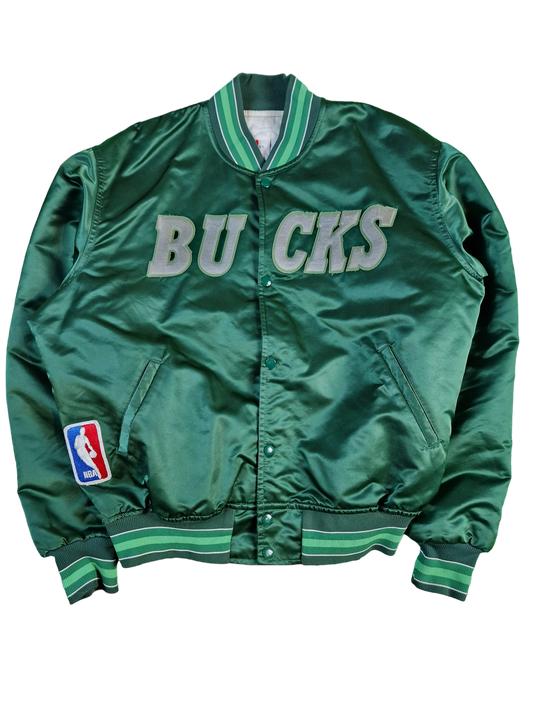 Rare! Vintage Starter Collegejacke Satin Milwaukee Bucks Made In Korea Glänzend Grün L-XL