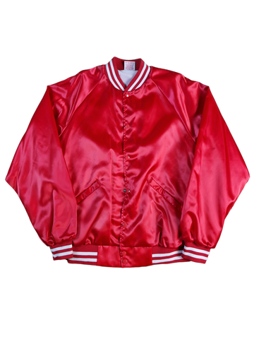 Vintage Cardinal Baseballjacke 80s Shiny Satin Made In USA Glänzend Rot L