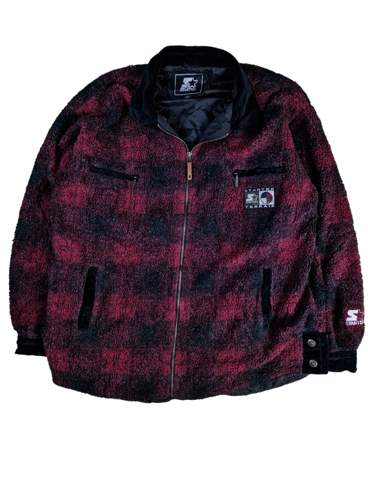 Vintage Starter Fleecejacke Terrain Made In Korea Rot Schwarz L
