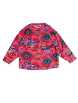 Vintage Fila Fleecejacke Druckknöpfe Rundhals Blumen Made In Italy Rot Lila (40) M-L