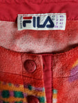 Vintage Fila Fleecejacke Druckknöpfe Rundhals Blumen Made In Italy Rot Lila (40) M-L