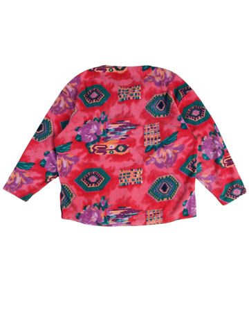 Vintage Fila Fleecejacke Druckknöpfe Rundhals Blumen Made In Italy Rot Lila (40) M-L