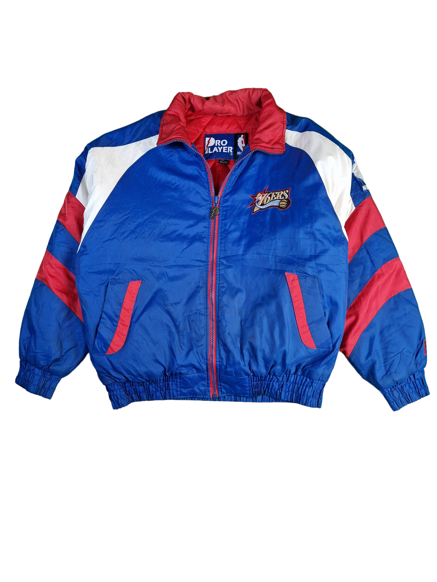Vintage Pro Player Winterjacke NBA Basketball 76ers Made In Korea Blau Weiß L