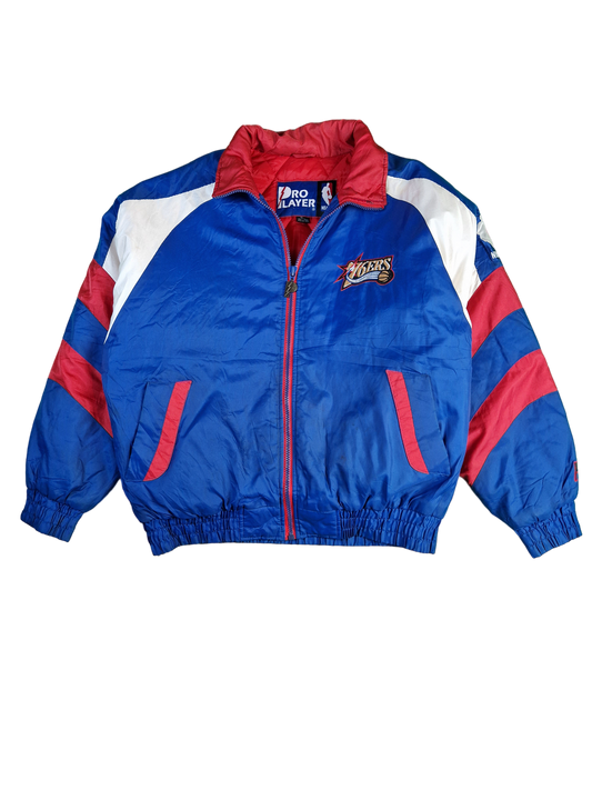 Vintage Pro Player Winterjacke NBA Basketball 76ers Made In Korea Blau Weiß L
