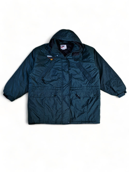 Vintage Nike Jacke / Parker "Coach Kemp" Defekter Reißverschluss Dunkelgrün L-XL