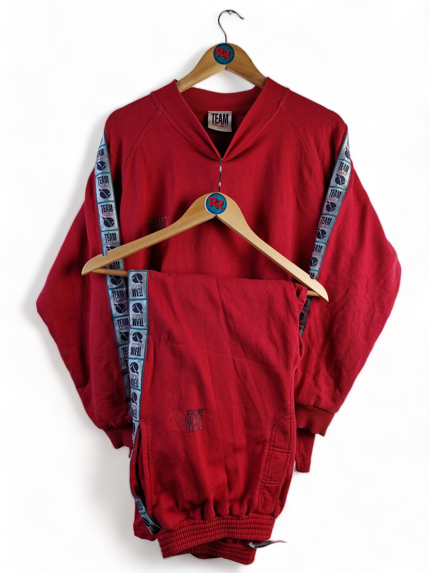 Vintage Team Alex Jogginganzug Aus Baumwolle Mit Logostreifen Rot S-M - RareRags
