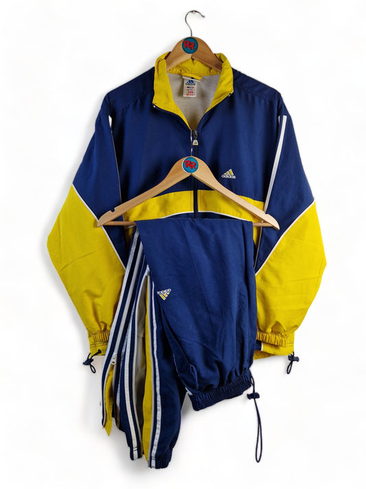 Vintage Adidas Sportanzug Hose Mit Reißverschluss Von Fuß Bis Bund Blau Gelb M