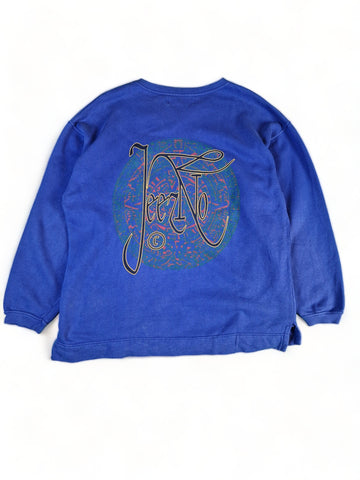 Vintage Just Garmenz Sweater "JeezNo" Backprint Y2K Optik Blau XL-XXL