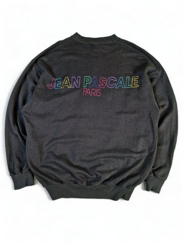 Vintage Jean Pascal Sweater Rainbow Spellout Backprint Ausgewaschen Schwarz L