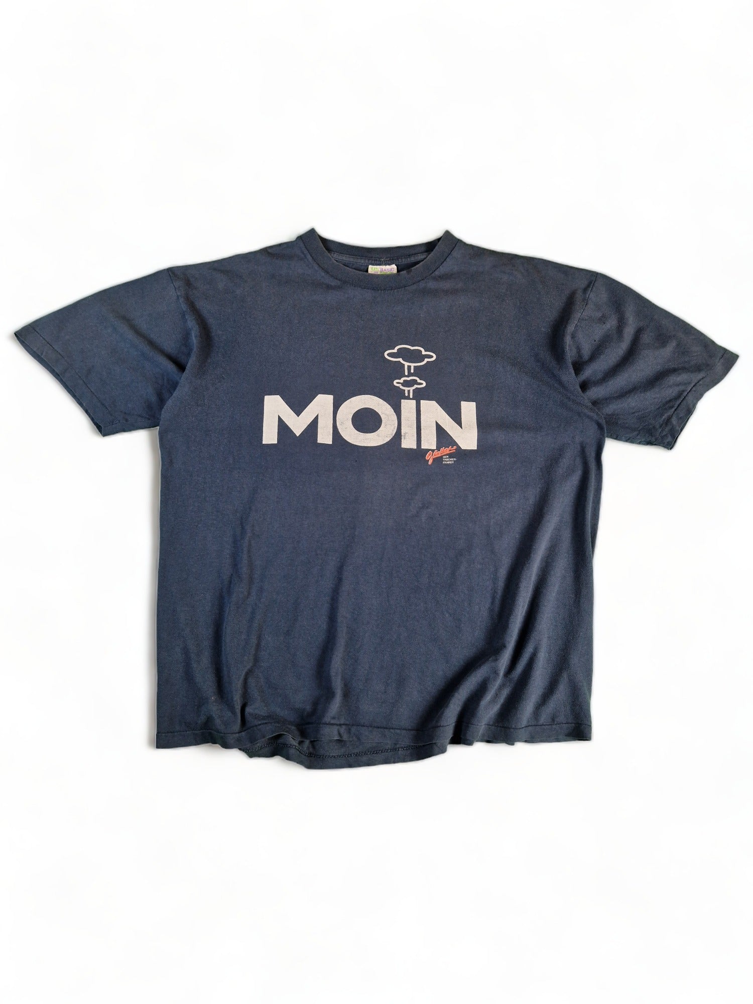 Vintage US Basic Shirt "Moin- Munter bleiben" Günther Der Treckerfahrer FFN Radio Navy XL - RareRags